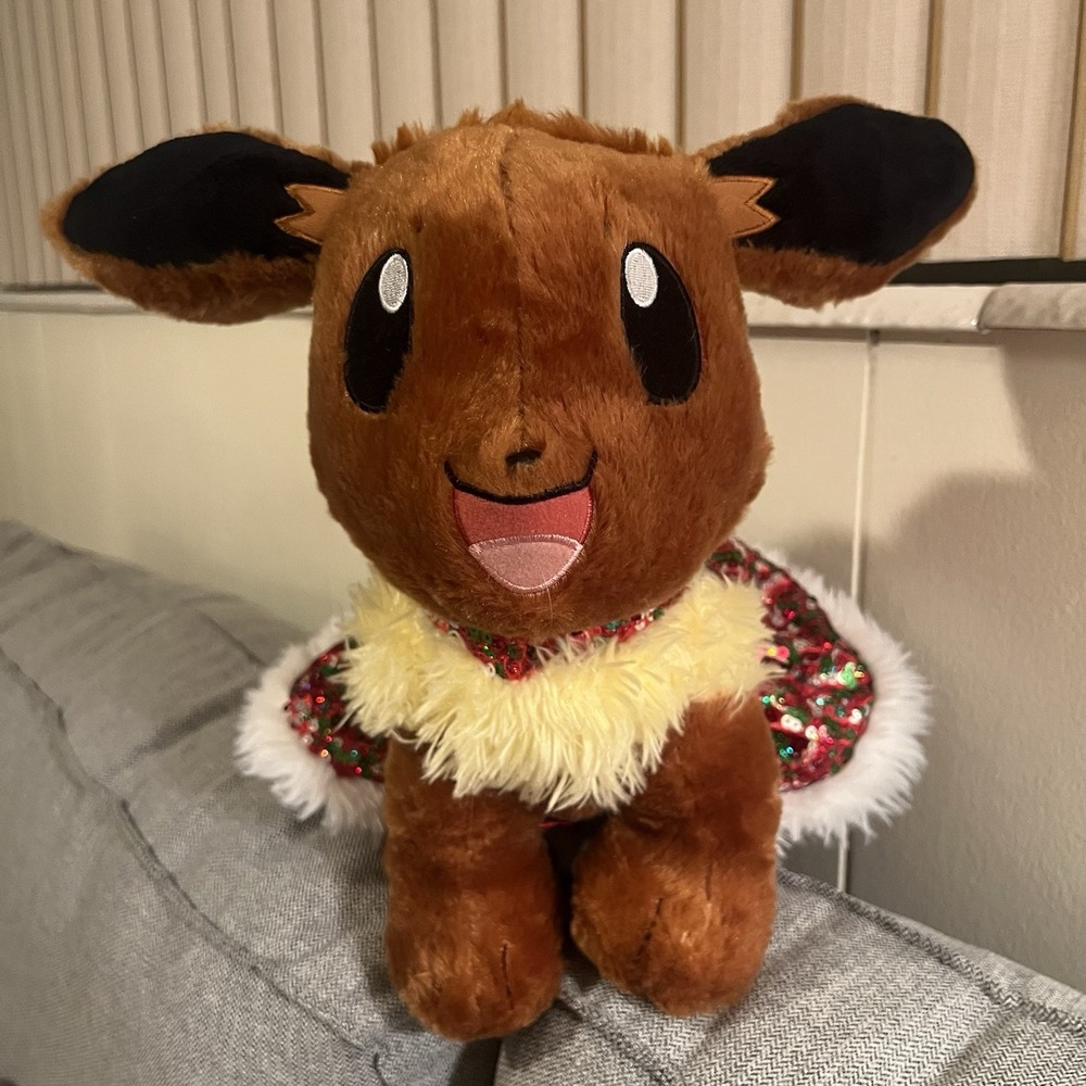 Build-A-Bear Pokémon Eevee Plush 14" Stuffed Animal w/ Holiday Christmas Dress